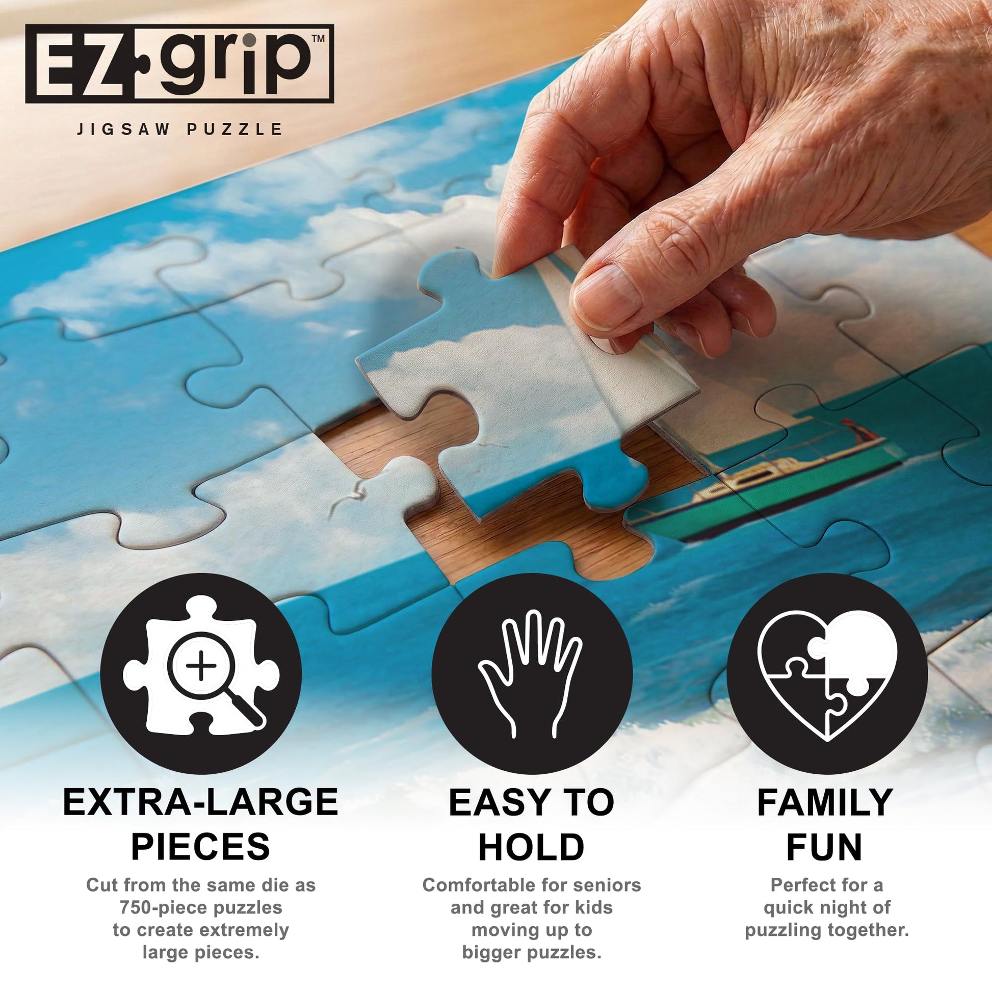 MasterPieces 300 Piece EZ Grip Jigsaw Puzzle - Coastal Getaway Beach Scene - Large Piece Puzzles for Seniors, Adults, and Family - Eco-Friendly