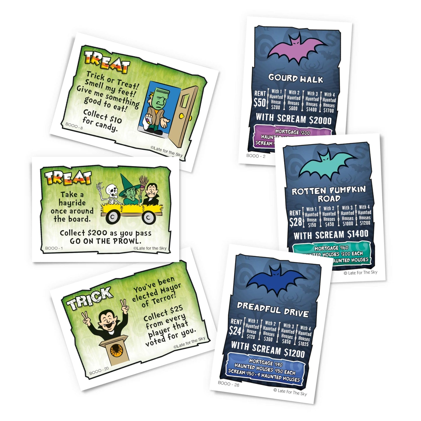 Late for the Sky Boooo-opoly Spooky Family Board Game, Halloween Party Fun for Kids & Adults, Ages 8+, 2-6 Players, Ghost-Themed Property Trading Game