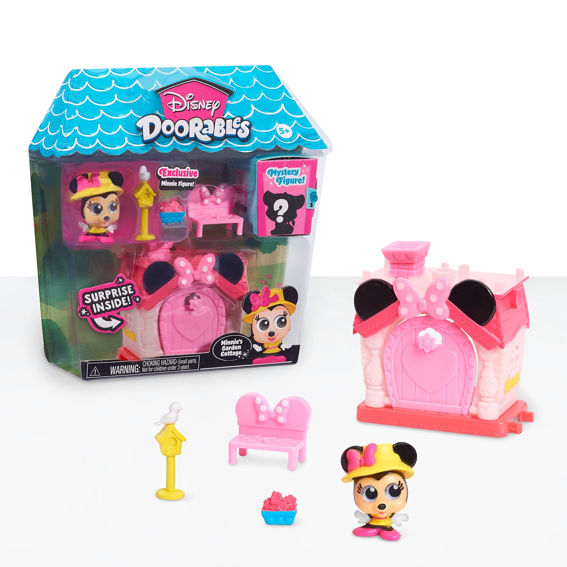 Disney Doorables Mini Playset Minnie Mouse’s Garden Cottage, Exclusive Minnie Mouse Collectible Figure, Kids Toys for Ages 5 Up by Just Play