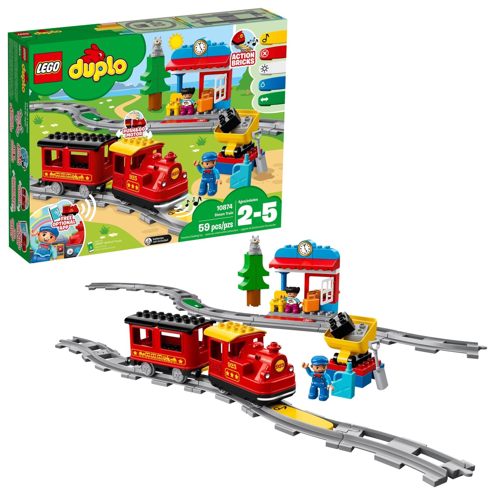 LEGO DUPLO Town Steam Train Set - Battery Powered Remote Control Train Toys for Toddlers - Learning Toy for Boys, Girls, and Kids 2-5 - Gifts for