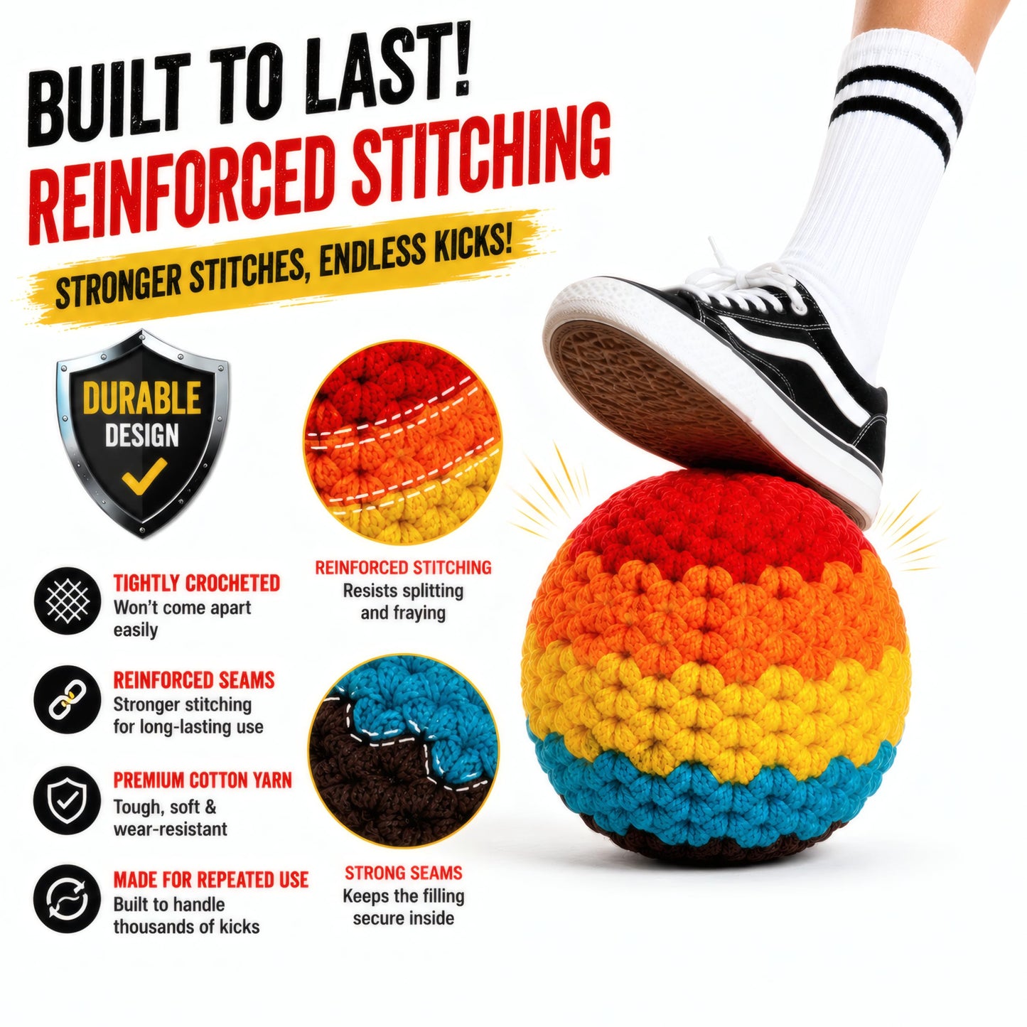 WWISTOA 3PCS Hacky Handmade Knitted Footbag, Assorted Footbag Crochet Hacky Balls for Adults, Soft Pellet Filled Sack for Hacky Skill Training, Random