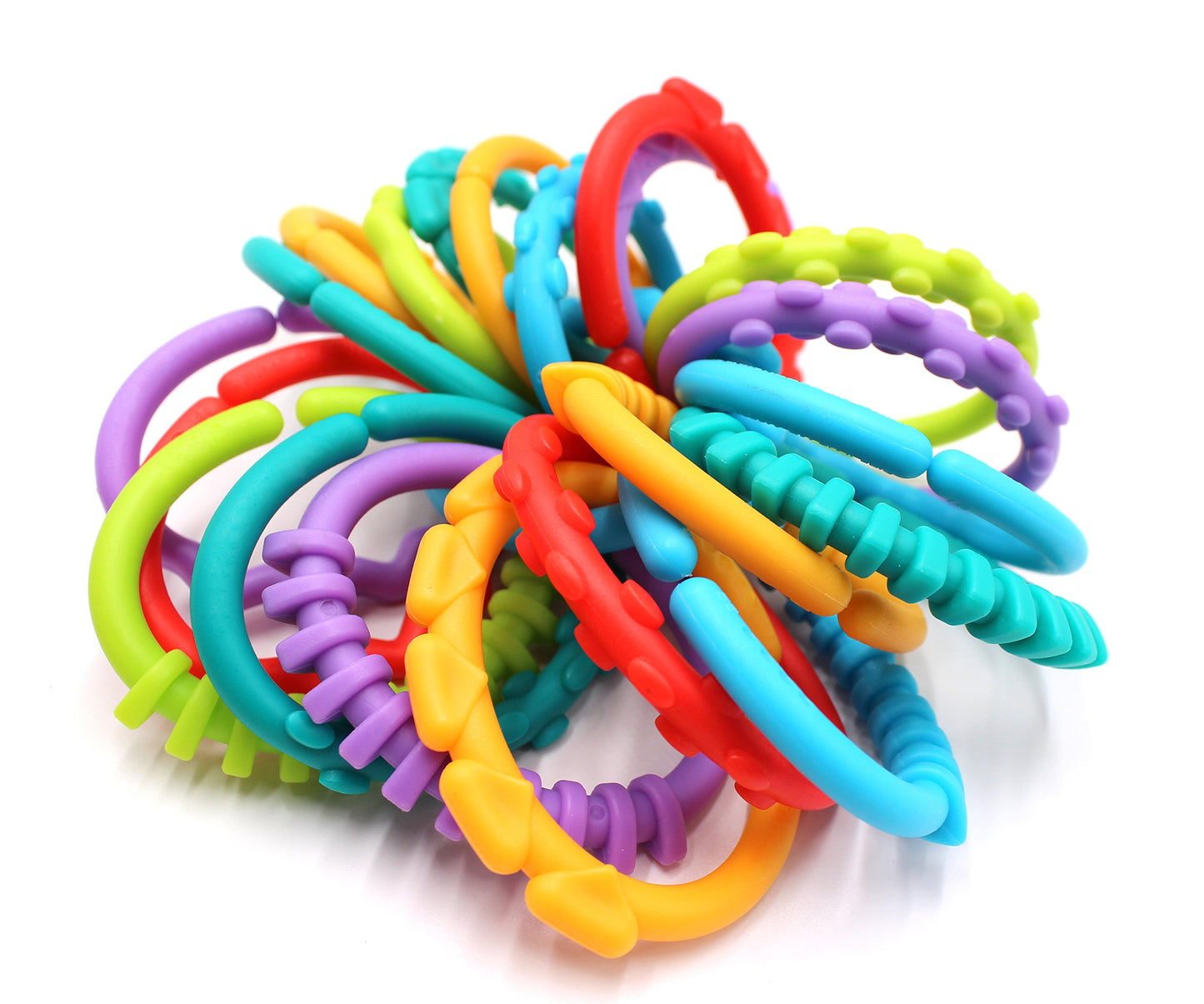24 Pack Baby Teether Rings Links Toys Colorful Round Connecting Ring for Rattle Strollers Car Seat Travel Toys - Suit for Baby, Infant, Newborn