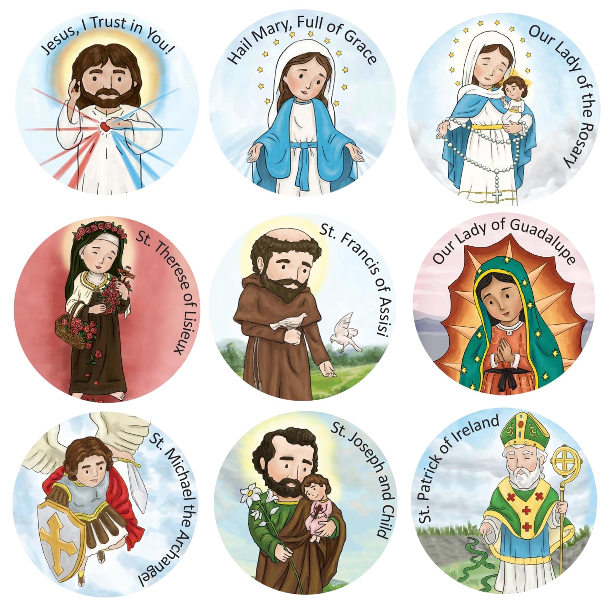 Mini Catholic Saint Stickers, Round Adhesive for Crafts, School Supplies and Faith Formation Activities, 1.5 Inches Diameter (200 Total)