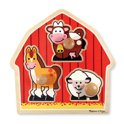 Melissa & Doug Barnyard Animals Jumbo Knob Puzzle, Wooden Peg Puzzle for Toddlers, Educational Toy for Shape Recognition and Fine Motor Skills, Ages