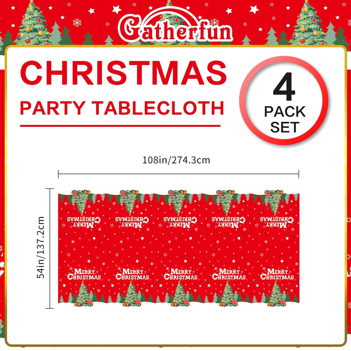 Gatherfun Christmas Table Decorations Christmas Tree Disposable Tablecloth Waterproof Plastic Rectangular Table Cover for Merry Christmas Party