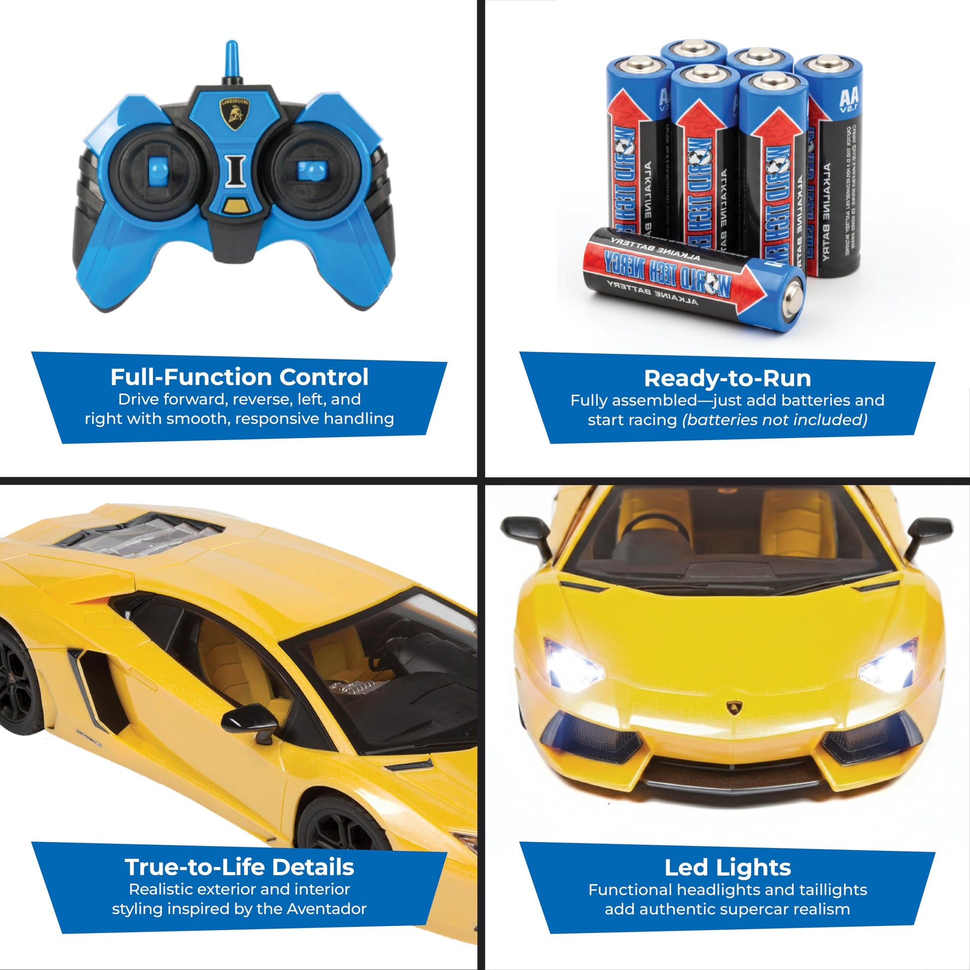 Lamborghini Aventador 1:14 Electric RC Car, Full-Function 2.4GHz, Ages 6+