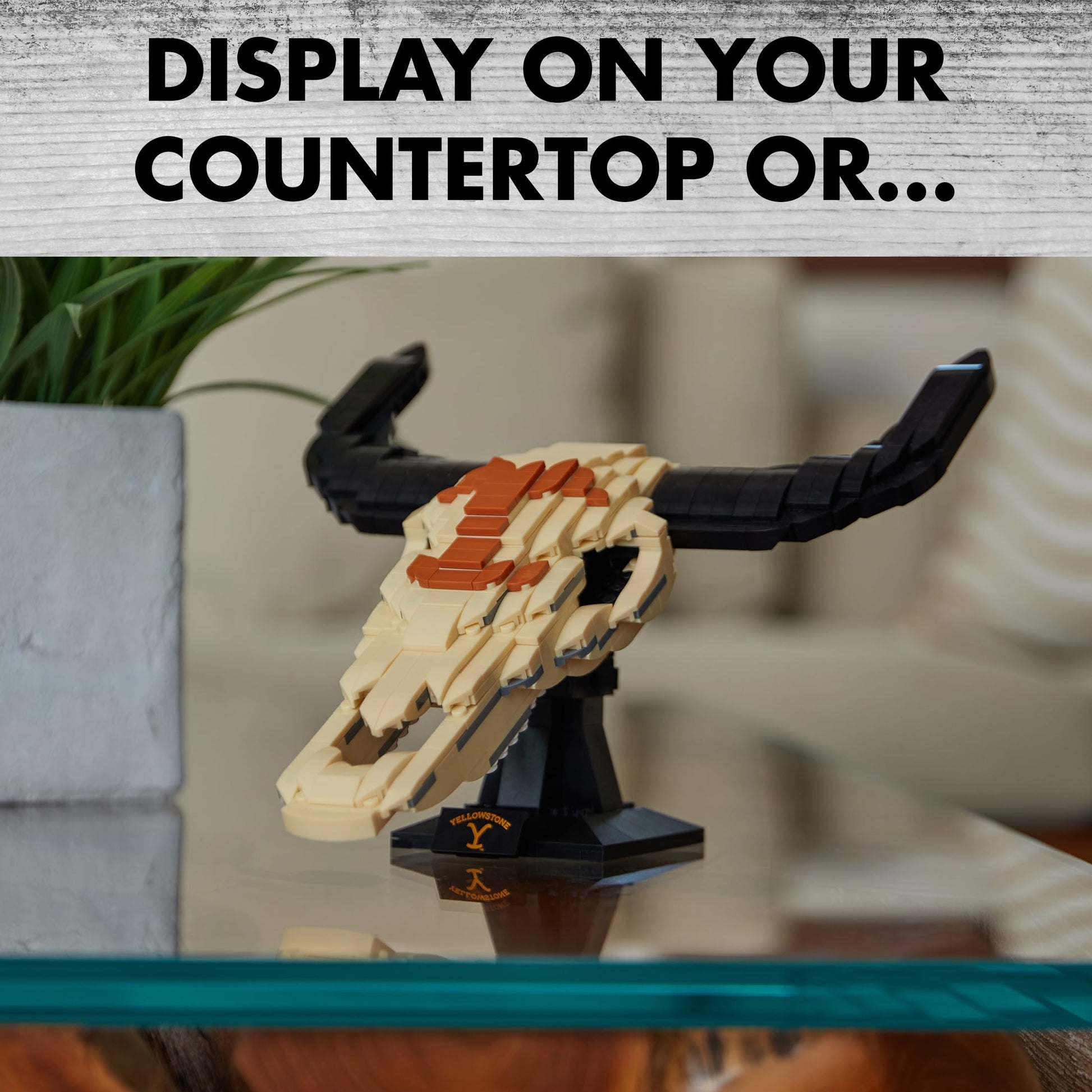 Brickcraft Officially Licensed Yellowstone TV Show Cow Steer Skull with Table & Wall Mount Included 563 Pieces Multicolored Brick Building Set