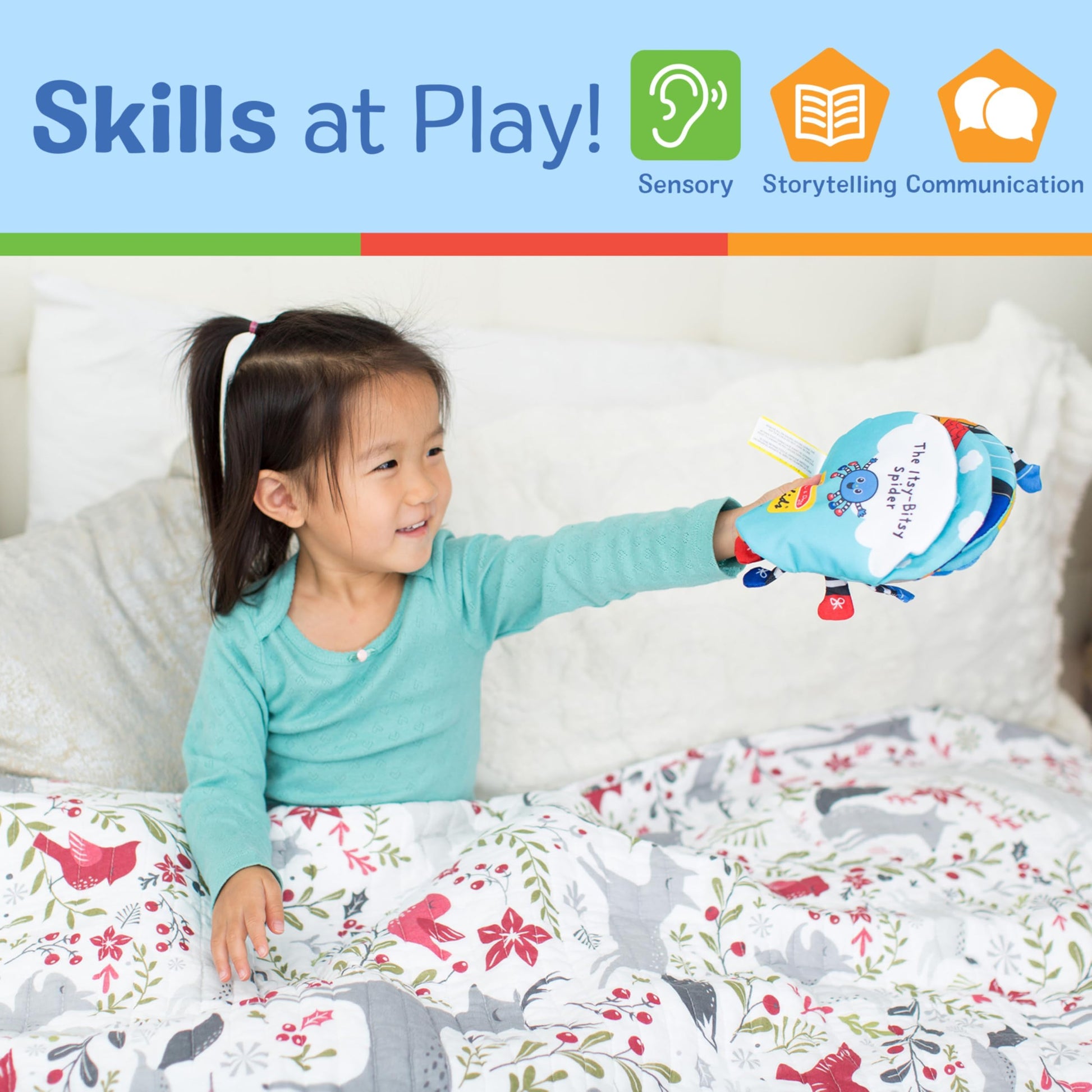 Melissa & Doug K's Kids Itsy-Bitsy Spider 8-Page Soft Activity Book for Babies and Toddlers - Cloth Baby Book And Sensory Toy With Textures To Grasp
