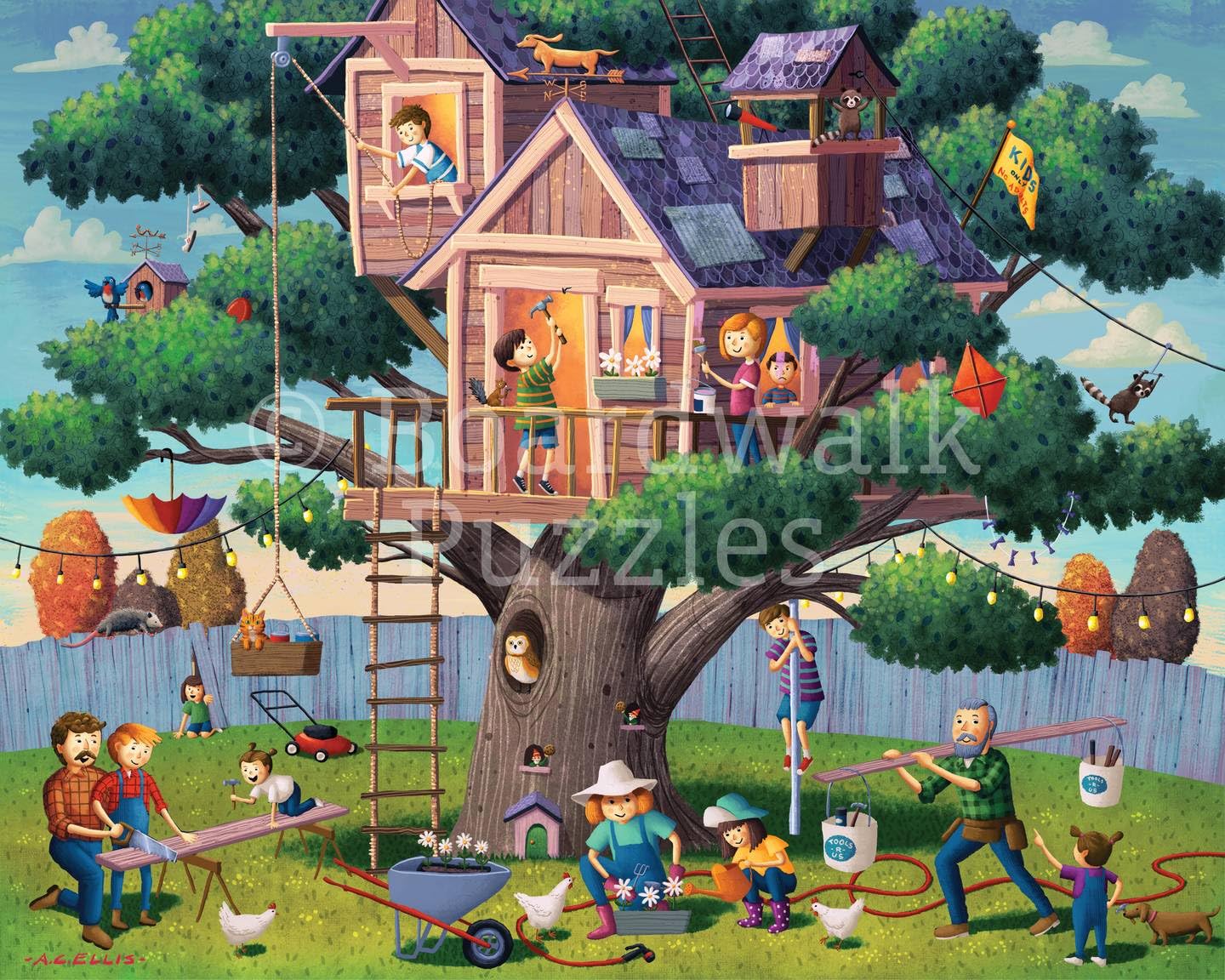 Boardwalk Tree House Adventure 500 Piece Jigsaw Puzzle Fun Family Backyard Puzzles with Premium Box, Gift for Adults and Family 16"x20"