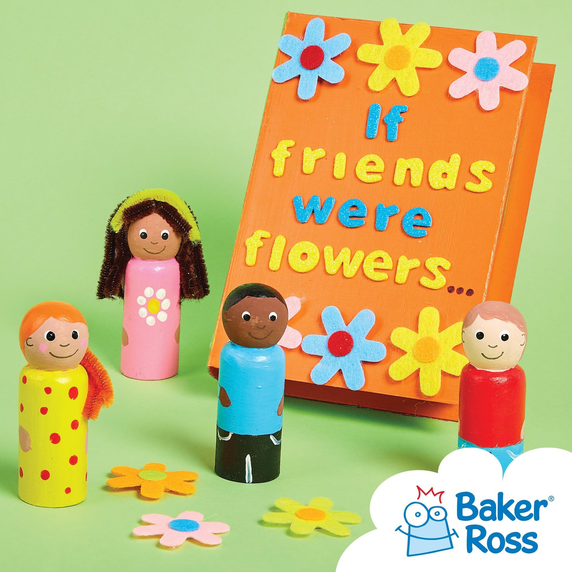 Baker Ross - EV1563 Self Adhesive Flower Felt Stickers, For Kids to Decorate Collage, Cards & Craft (Pack of 60), 3cm, Assorted