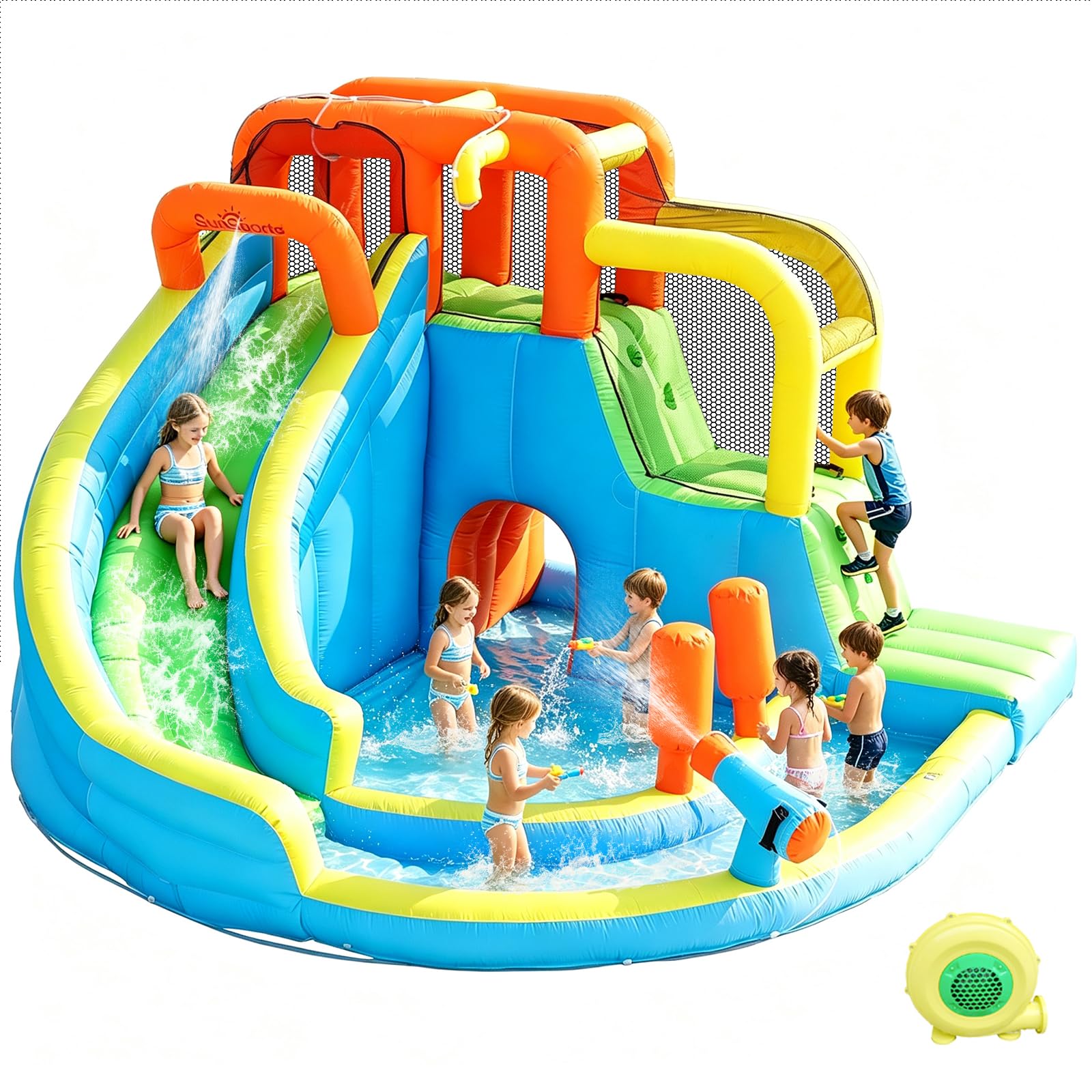 Inflatable Water Slide, Bounce House for Kids, Inflatable Water Park with Splash Pool, Bouncy Castle for Outdoor Backyard, Water Bounce House for Wet