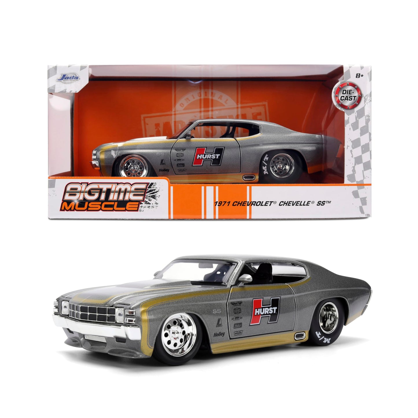 Jada Toys Bigtime Muscle 1:24 1971 Chevy Chevelle Die-cast Car - Opening Doors, Hood, Trunk, Rubber Tires(Metallic Grey)