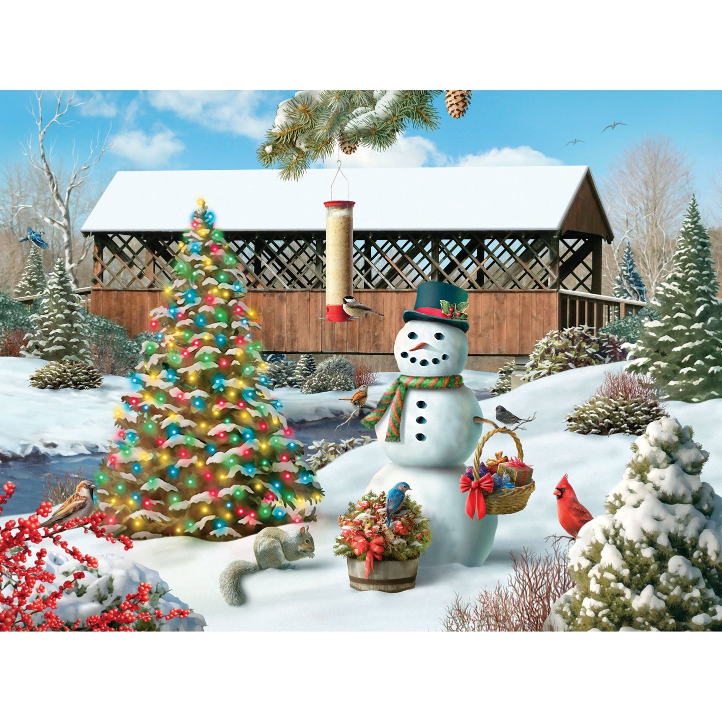 Bits and Pieces - 500 Piece Jigsaw Puzzle for Adults - Countryside Christmas - Winter Holiday Snowman Jigsaw Puzzle by Artist Alan Giana, Completed