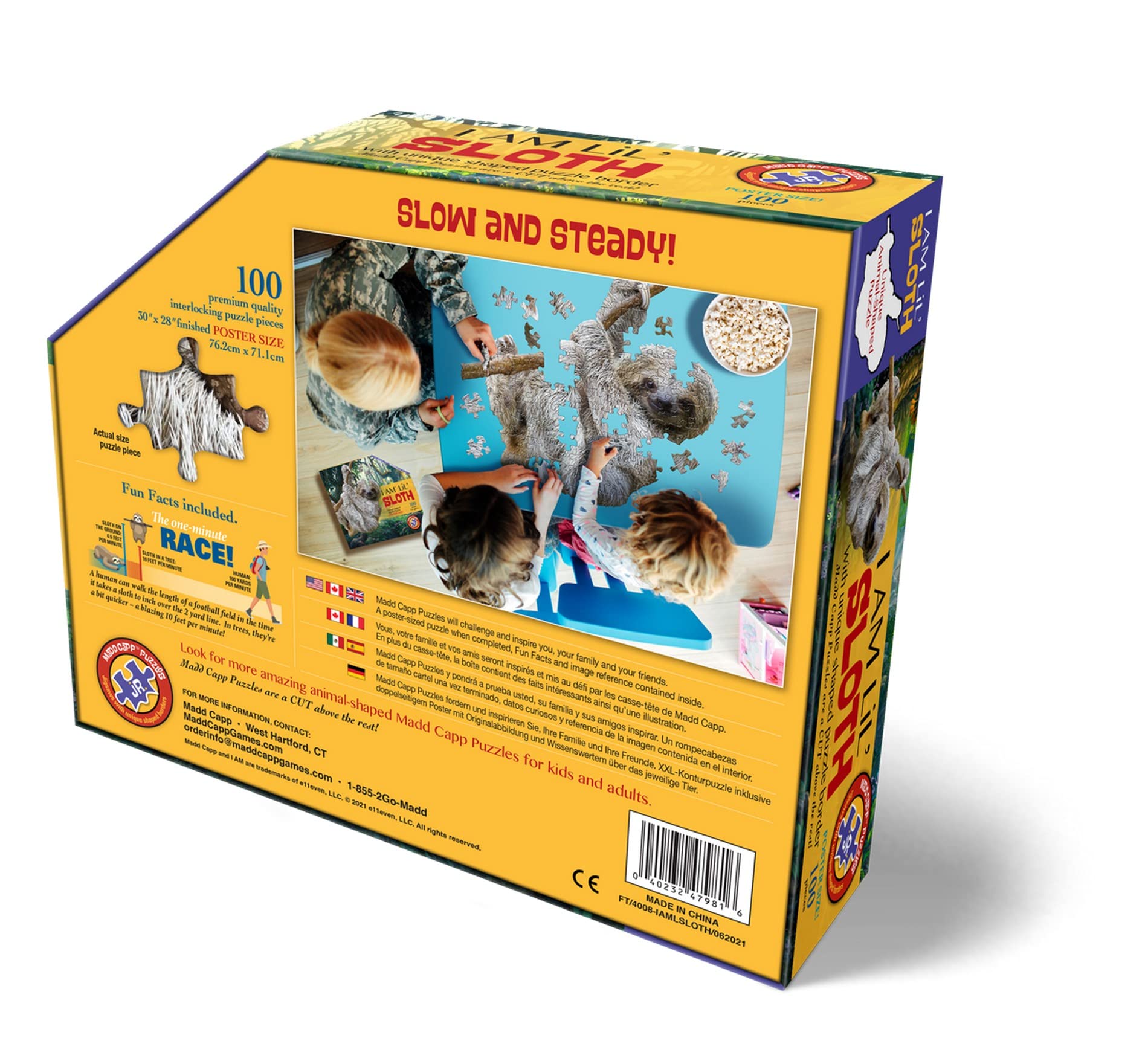 Madd Capp Puzzles Jr. - I AM Lil’ Sloth - 100 pieces - Animal Shaped Jigsaw Puzzle