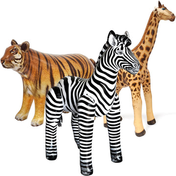 Jet Creations Wildlife Safari Inflatable Animals 3-Pack - Giraffe 36", Zebra 32", Tiger 20" - Jungle Theme Party, Halloween & Fall Decorations, VBS