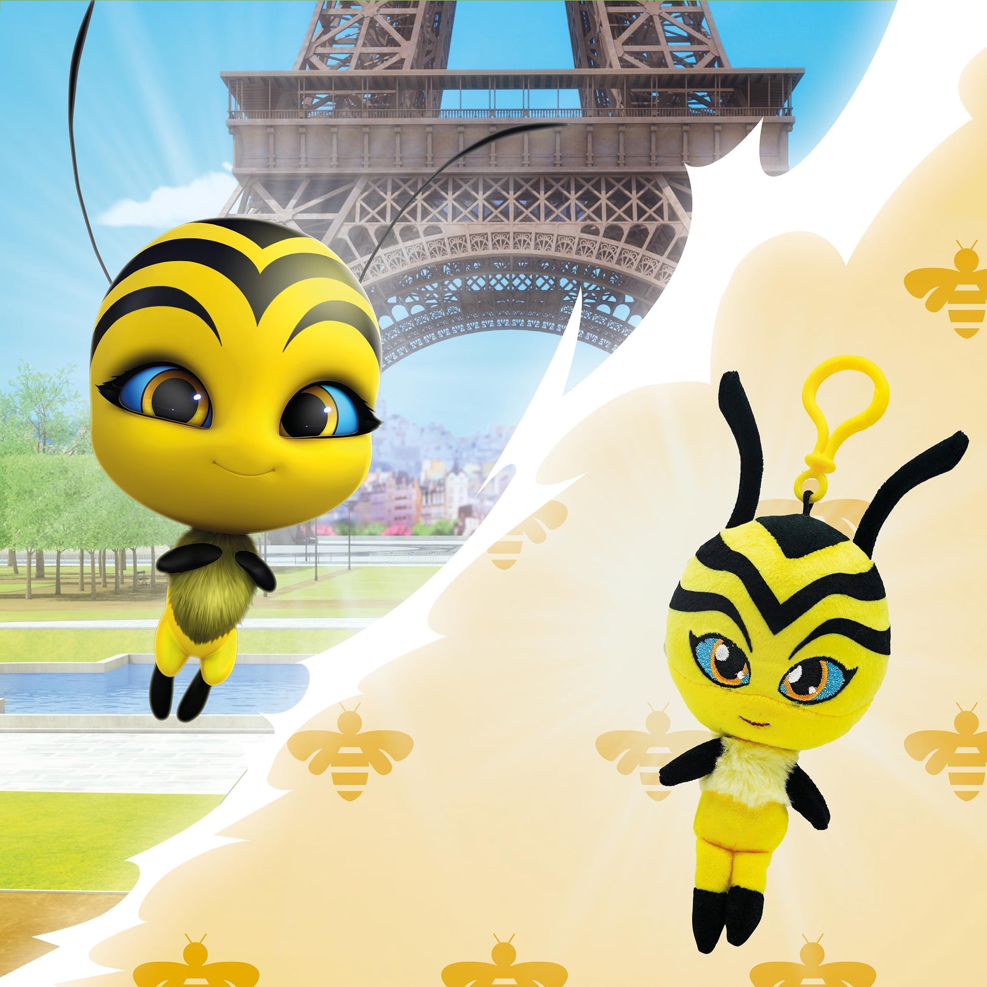 Miraculous Ladybug - Kwami Lifesize Pollen, 5-inch Bee Plush Clip-on Toys for Kids, Super Soft Collectible Stuffed Toy with Glitter Stitch Eyes