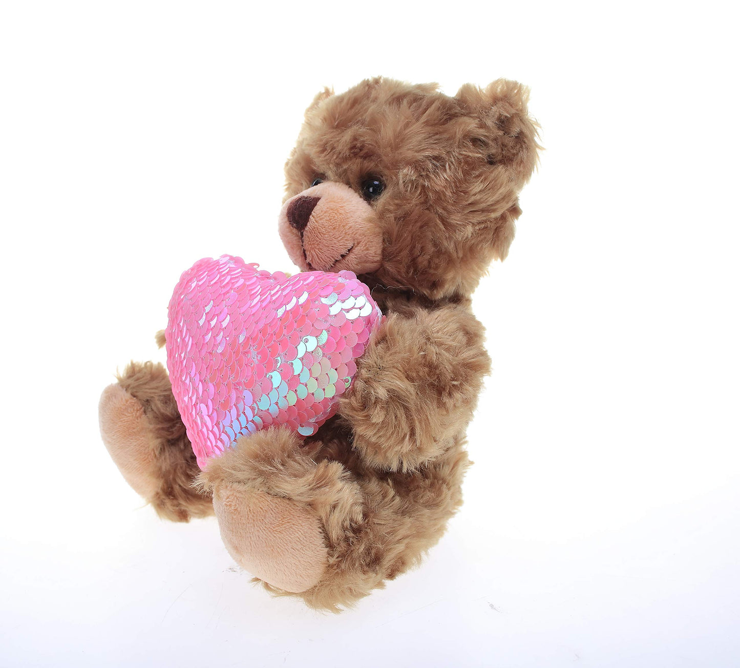 Plushland Stuffed Mocha Heart Bear - Plush Bear Toy for Kids & Adults - Embroidered Heart Pillow - Brown-6 inches (Pink Heart)