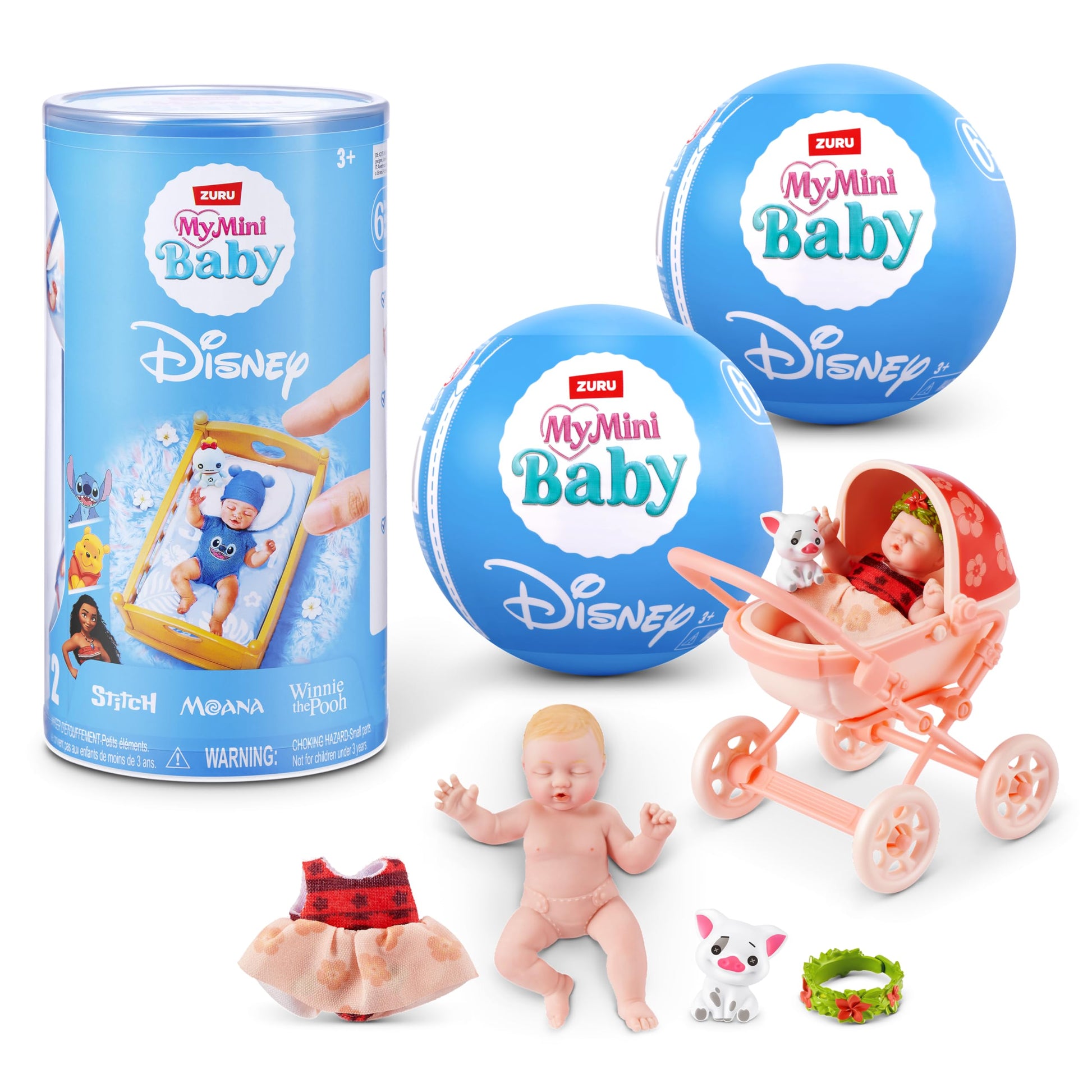 My Mini Baby Disney 2 Pack by ZURU - Collectible Disney Baby Doll Mystery Capsule with Accessories, Realistic Miniature Toy for Girls Ages 3+
