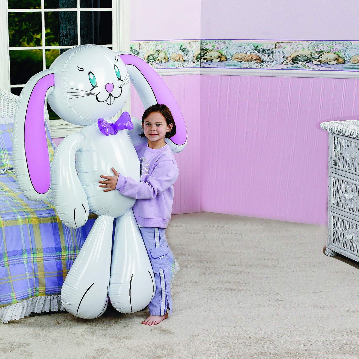 Fun Express Giant Inflatable Easter Bunny Outdoor Decorations - 62 Inch Tall White Vinyl Rabbit for Spring Holiday Yard Decor | Perfect for Easter