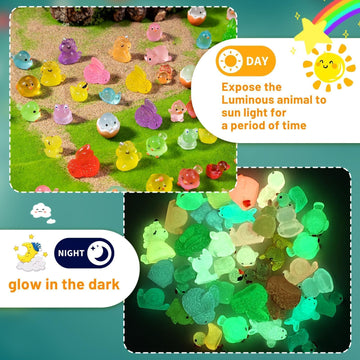 dsooldre 150pcs Glow in The Dark Mini Resin Animals,Bulk Miniature Figurines to Hide for Fairy Garden,Dollhouse,Aquarium & Micro Landscape DIY
