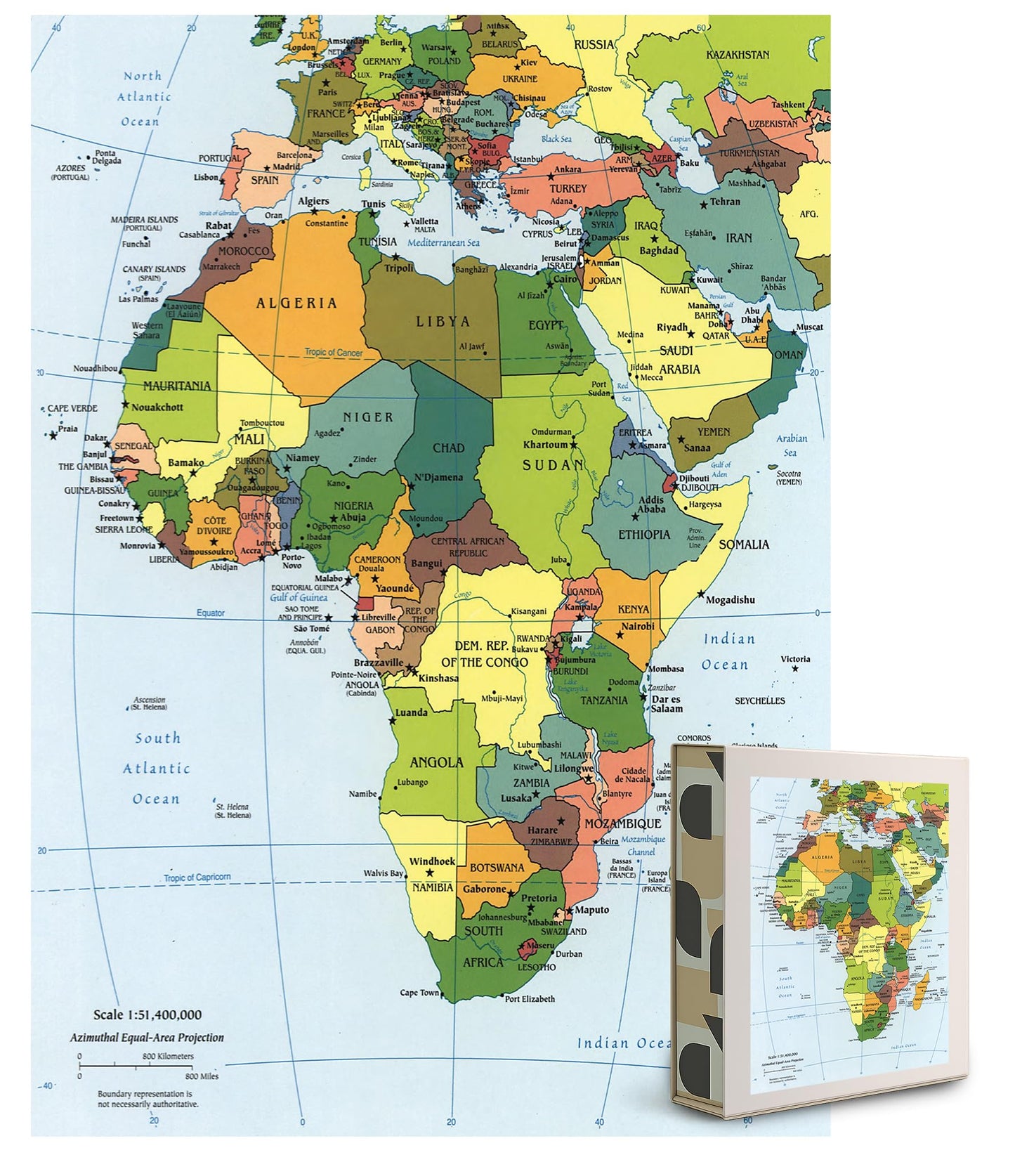 Map of Africa Puzzle for Adults | 1000 Piece Adult Jigsaw Puzzle | Africa Continent Puzzle | Vintage Political Jigsaw Puzzle with Poster