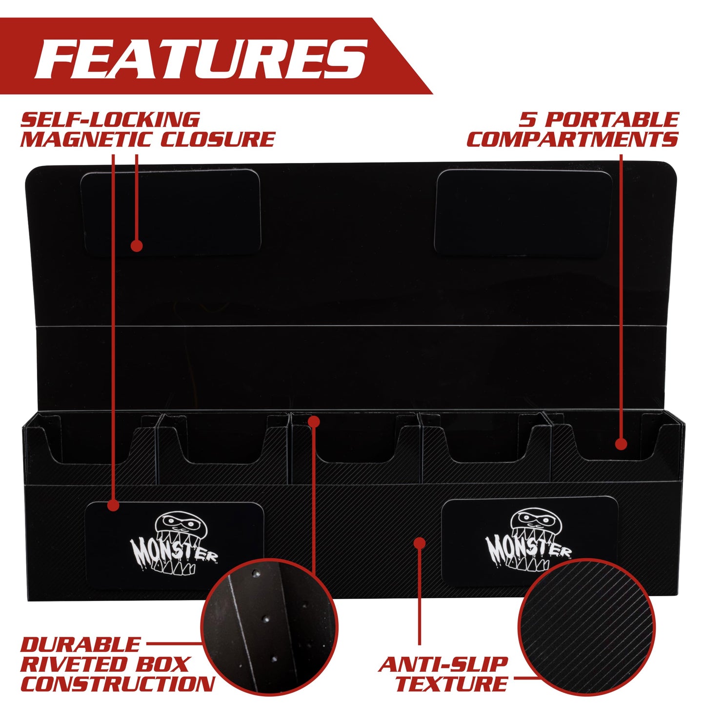 The Original Hydra Magnetic XL Deck Box- Carry All Your Decks At Once- Removable Deckbox Compartments, Self-Locking Closure - Hold 375+ Trading Cards