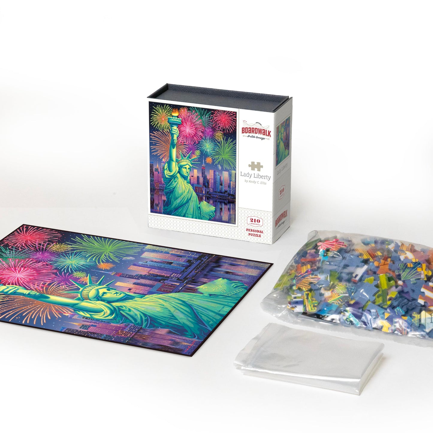 Boardwalk Lady Liberty 210 Piece Personal Puzzle, Jigsaw Puzzles with Premium Box, New York Gifts for Adults, 6"x8"