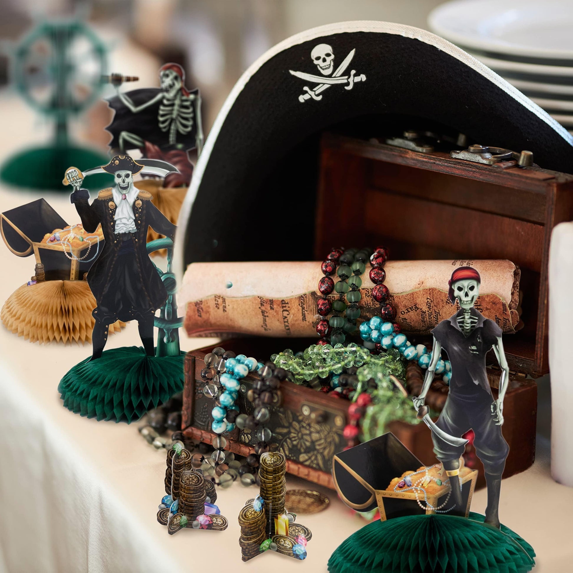 Cheerland Pirate Decorations Halloween Pirate Party Decoration Skull Centerpiece Table Decor Pirate Theme Birthday Decorations for Boy Skeleton Pirate