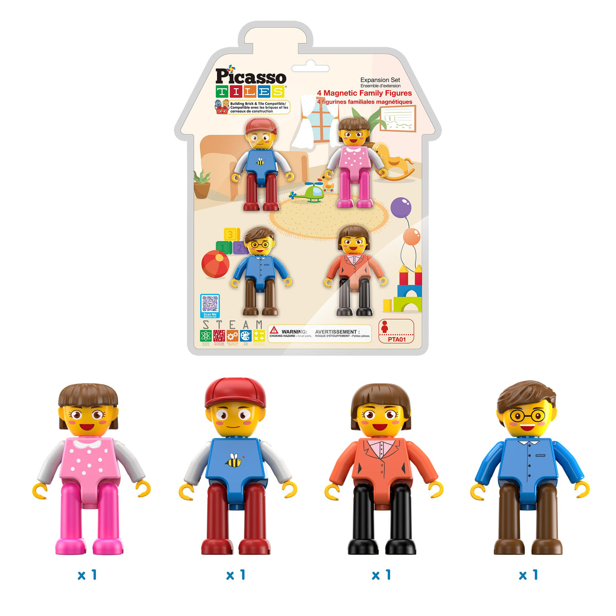 PicassoTiles 4pcs Magnetic Family Action Figures Toddler Magnet Toy Expansion Pack Educational Add-on STEM Learning Kit Toys Pretend Playset for