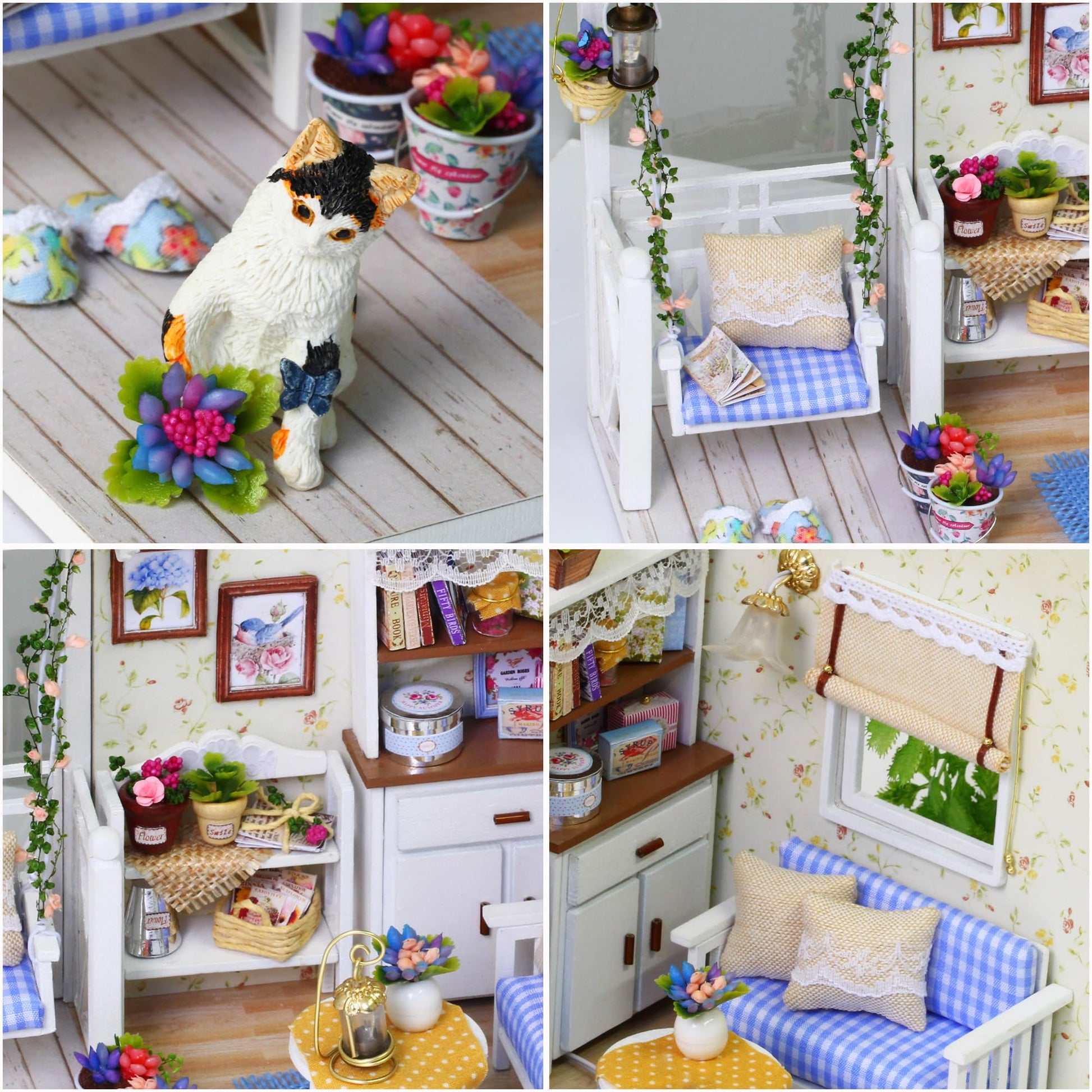 KOOMEKI Miniature Dollhouse DIY Set with Decoration Furniture and LED Lights, Kitten Diary Style, 1;24 Scale DIY Dollhouse with English Instructions