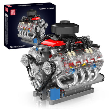 Mould King 10171 V8 Engine Model Kit That Works, 8 Cylinder Car Engine with Motor, Building Blocks Collectibles for Adults, STEM Build Set (487