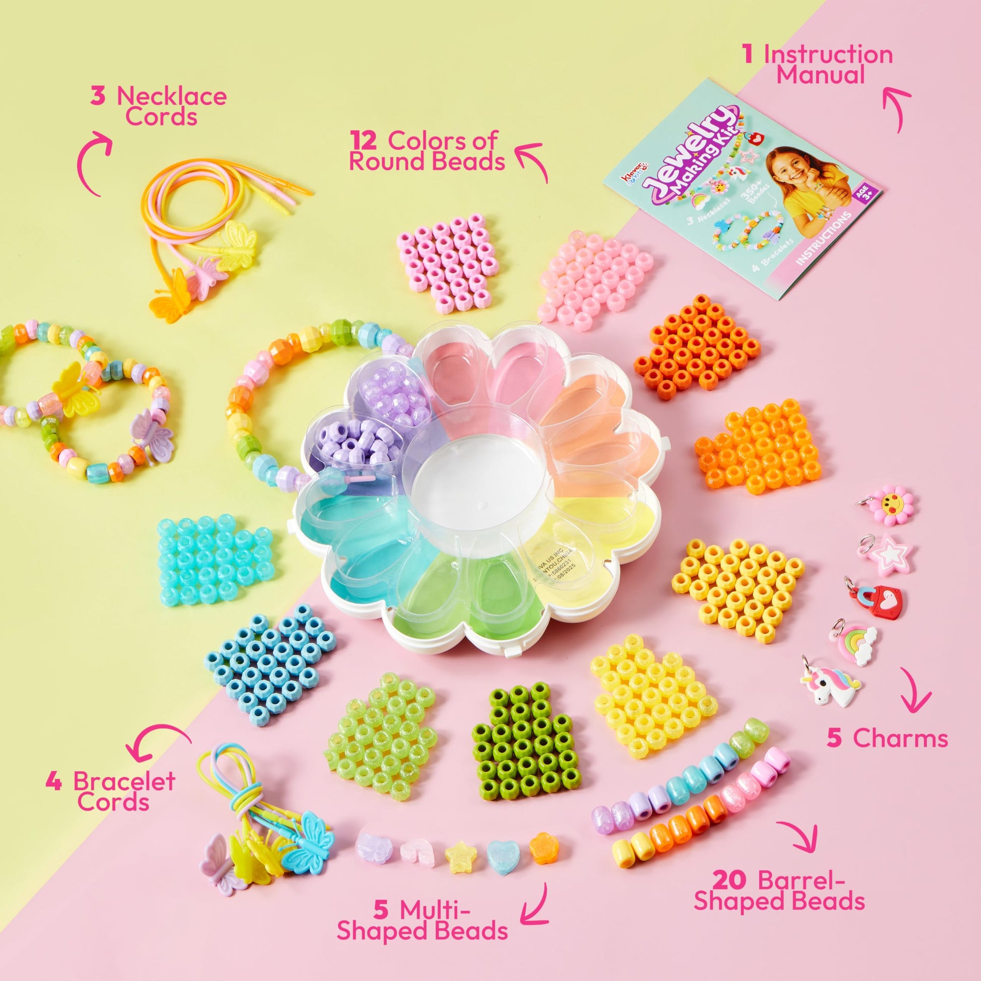 JOVA Klever Kits Jewelry Making Kit, Bracelet Making Kit with Bead, Kids Jewelry Bracelet Kit, DIY Kit with 350+ Colorful Beads, Flower-Shaped Storage