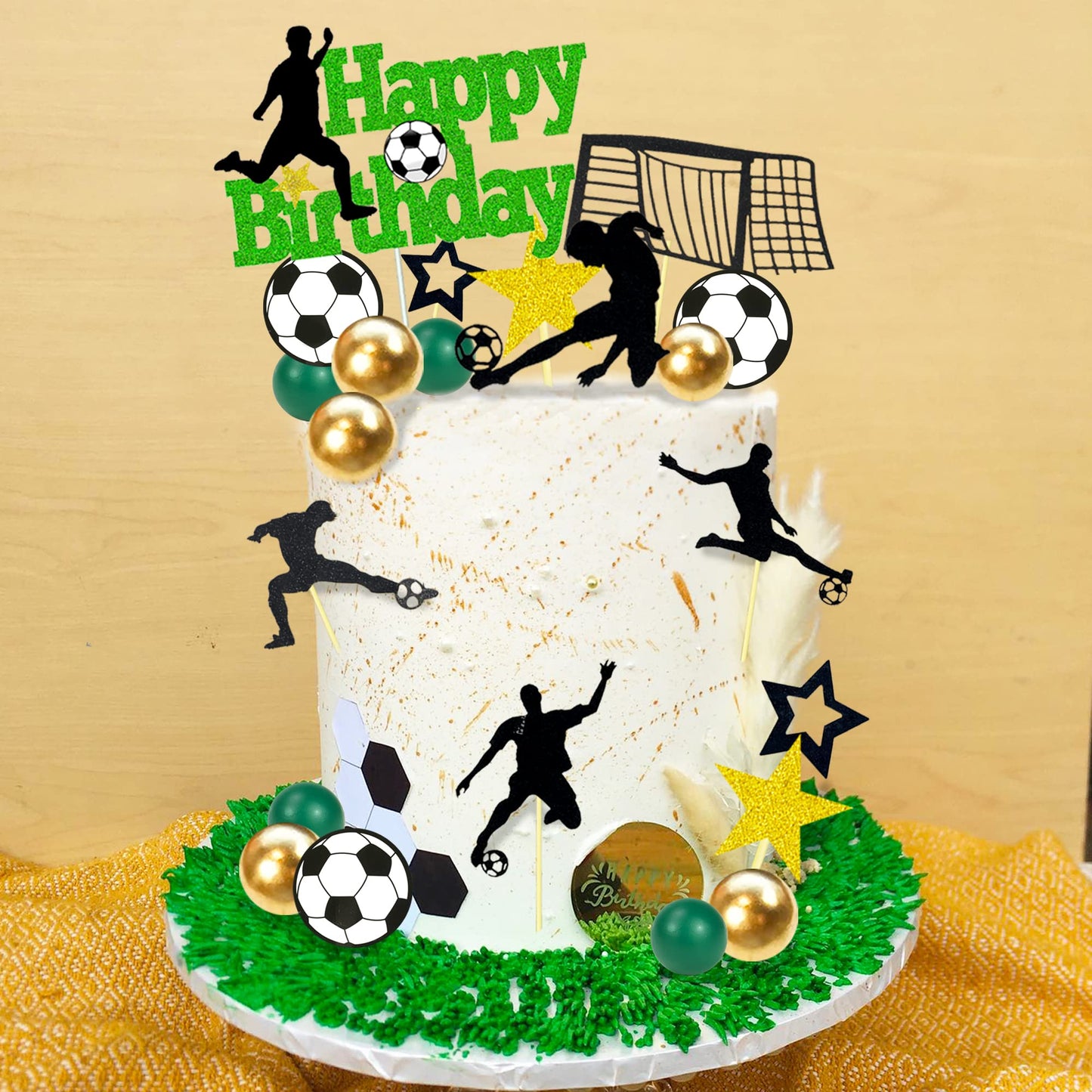 31 PCS Soccer Cake Topper Soccer Ball Player Cake Decorations for Soccer Football Theme Birthday (Black)