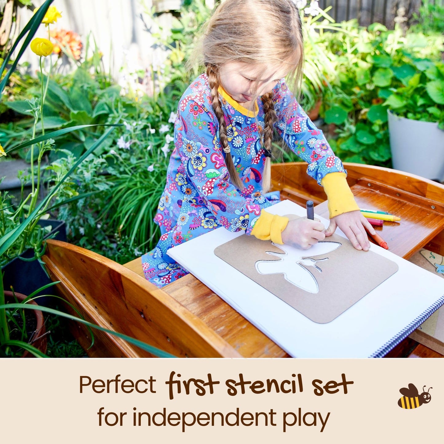 Honeysticks Kids Activity Set - 6 Large Stencils for Kids Plus Jumbo Non-Toxic Beeswax Crayons (8pk), Perfect First Stencils for Toddlers Preschool
