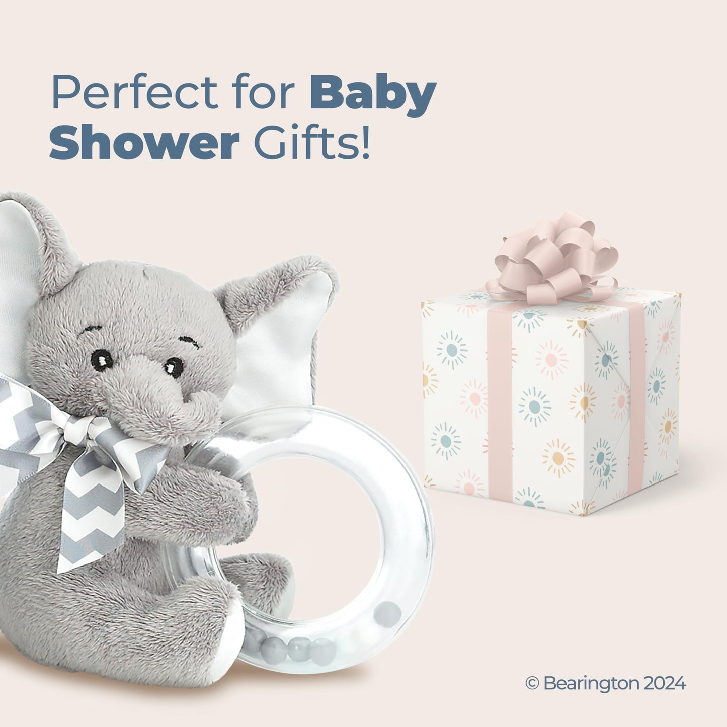 Bearington Lil' Spout Small Baby Elephant Stuffed Animal with Rattle - 5" Plush Toy, Gentle Sound Elephant Rattles for Babies - Adorable Baby Rattles