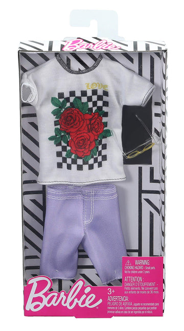 Barbie Clothes: 1 Outfit for Ken Doll Includes Graphic T-Shirt, Purple Shorts and Eyeglasses, Gift for 3 to 8 Year Olds , GHX47