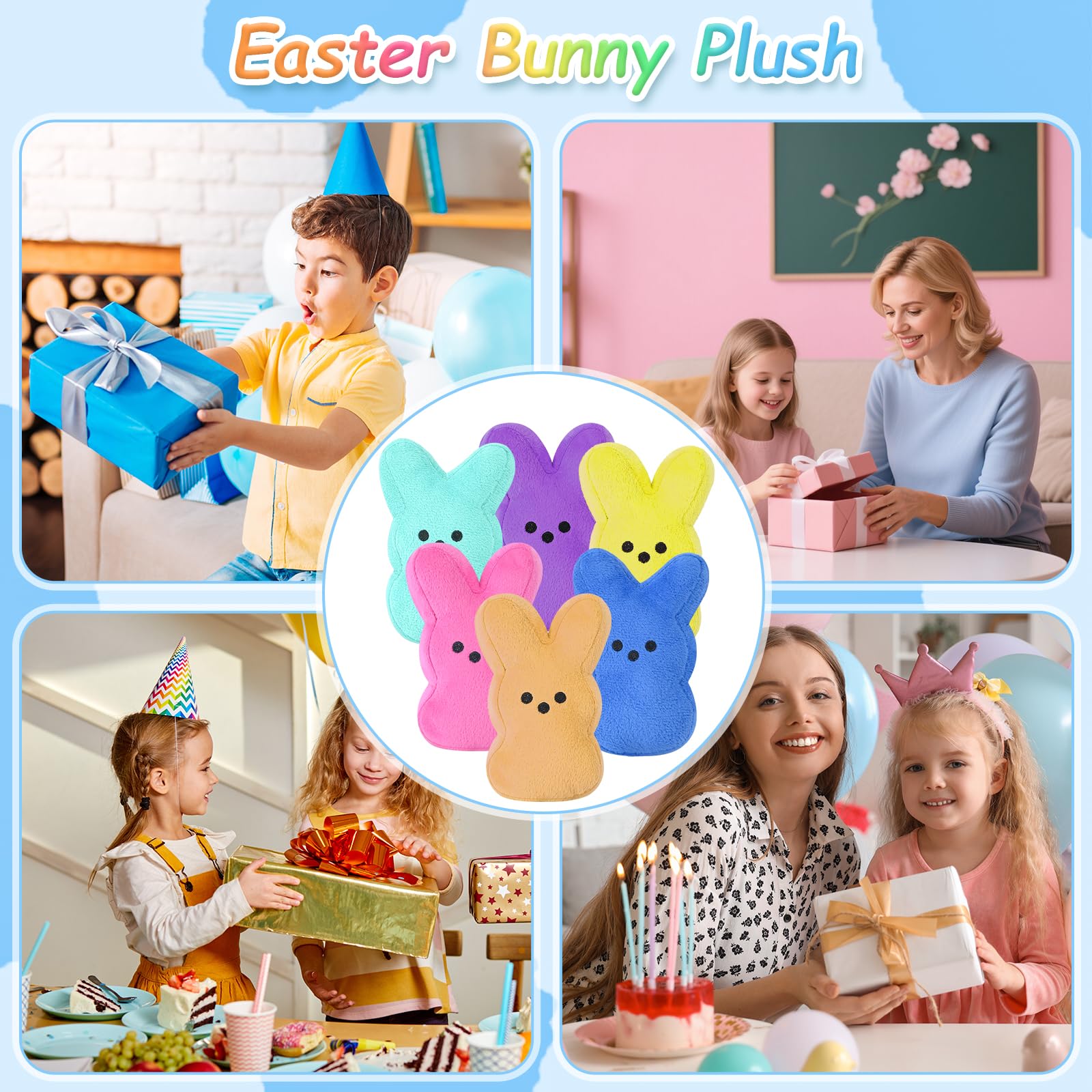 vizethru 6 Pcs Easter Bunny Plush Toys,Easter Basket Stuffers Toys for Kids,Bunny Stuffed Animals, Easter Party Favors Gift Toys for Kids