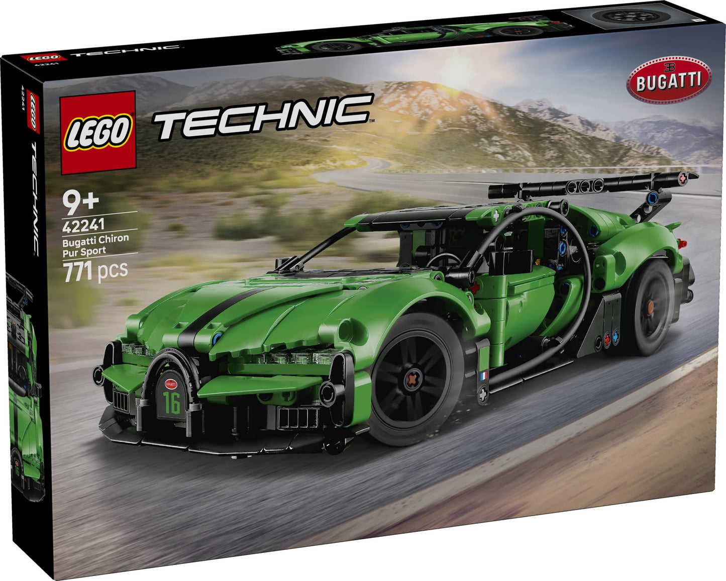 LEGO Technic Green Bugatti Chiron Pur Sport Hypercar Set #42241 - 771 Pieces, Working W16 Engine, Steering Control, Opening Doors & Hood | Ages 9+ |