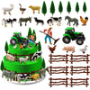 26 PCS Mini Farm Animal Tractor Cake Topper Set with Tree Farmer Fences Cow Pig Sheep Figures Tractor farmer Cake Topper for Boy Girl Birthday Party