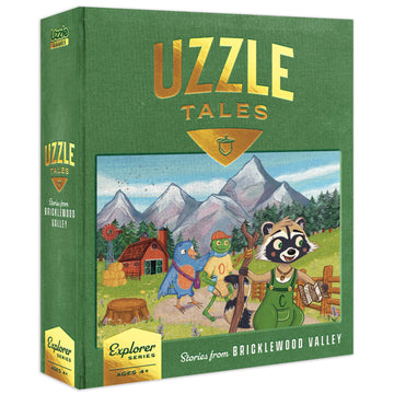 Uzzle Tales Bricklewood Valley - Story Dice Game for Kids - Creative Storytelling & with 12 Story Cubes, Storybook & Character Pawns - Engaging Brain