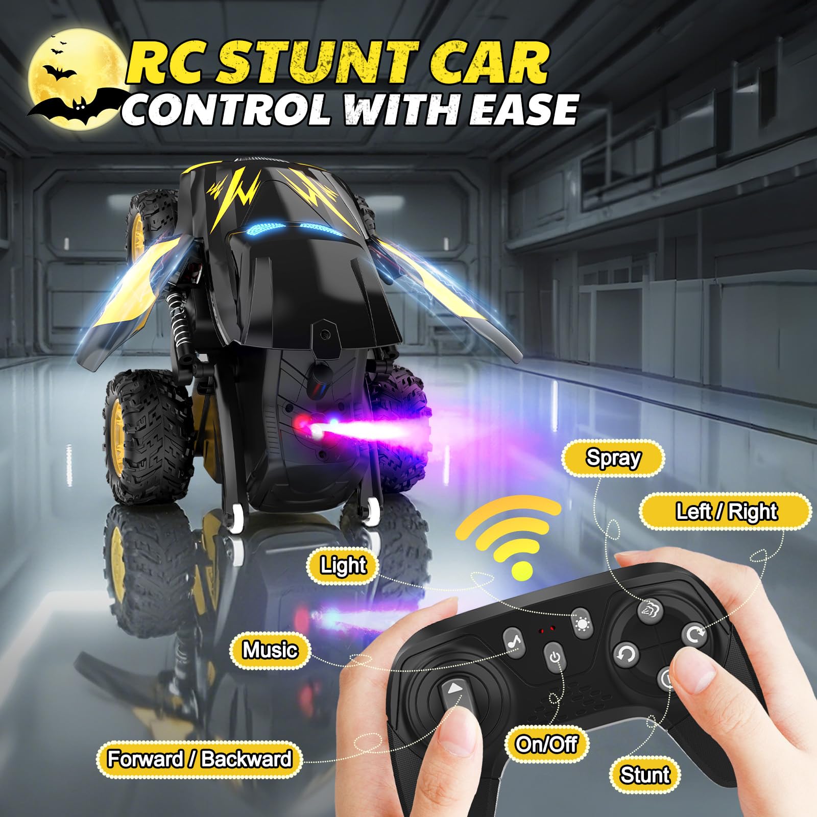 Tozuoup Remote Control Car, RC Cars Stunt Car Toy, 2.4GHz Rechargeable RC Cars with Spray and Music, Ideal Birthday Toys for Boys Age 6 7 8 9 10 11 12