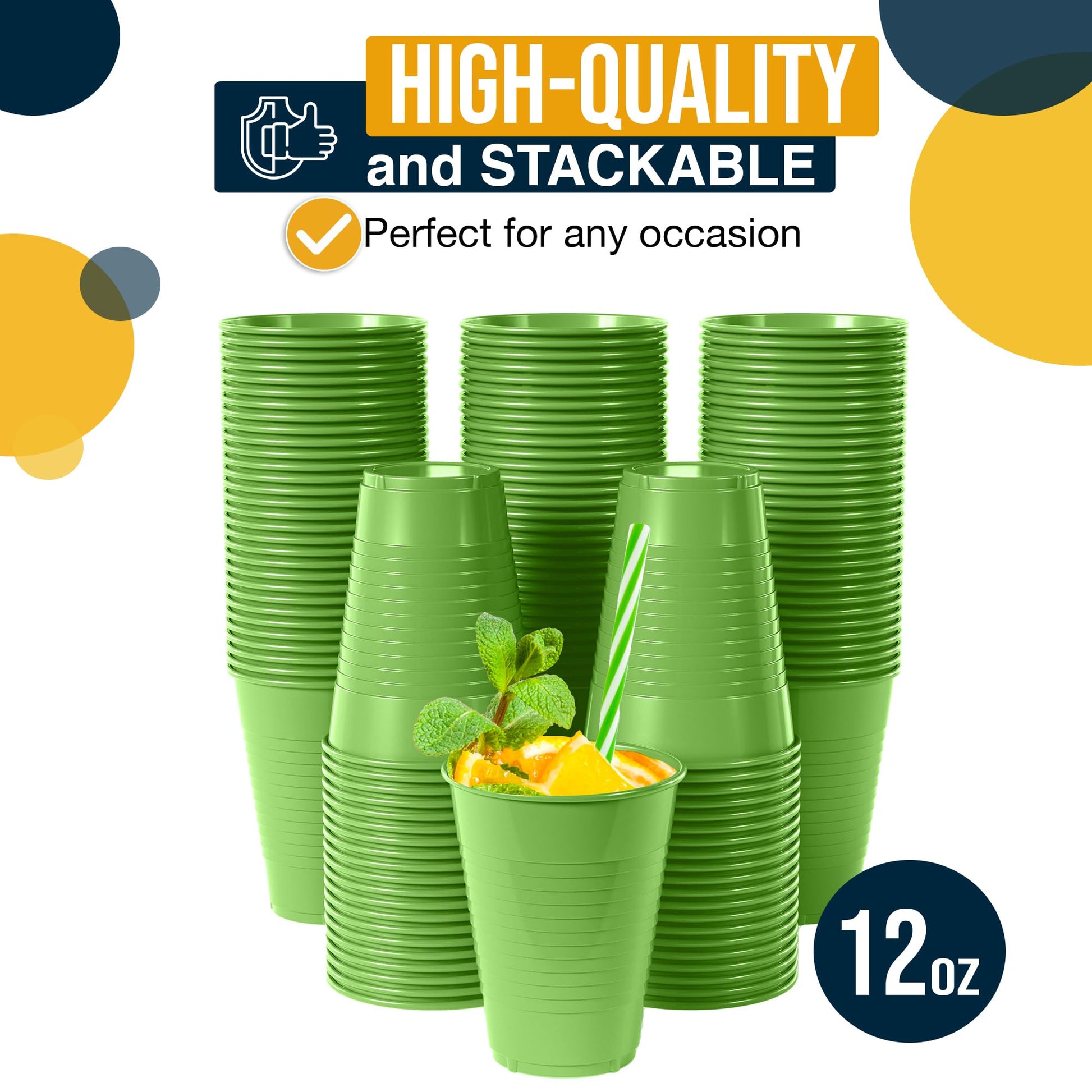 Exquisite Party Solids 12 Oz Lime Green Plastic Cups For Party Supplies 50 Pack | Lime Green Disposable Cups Plastic | Disposable Drinkware