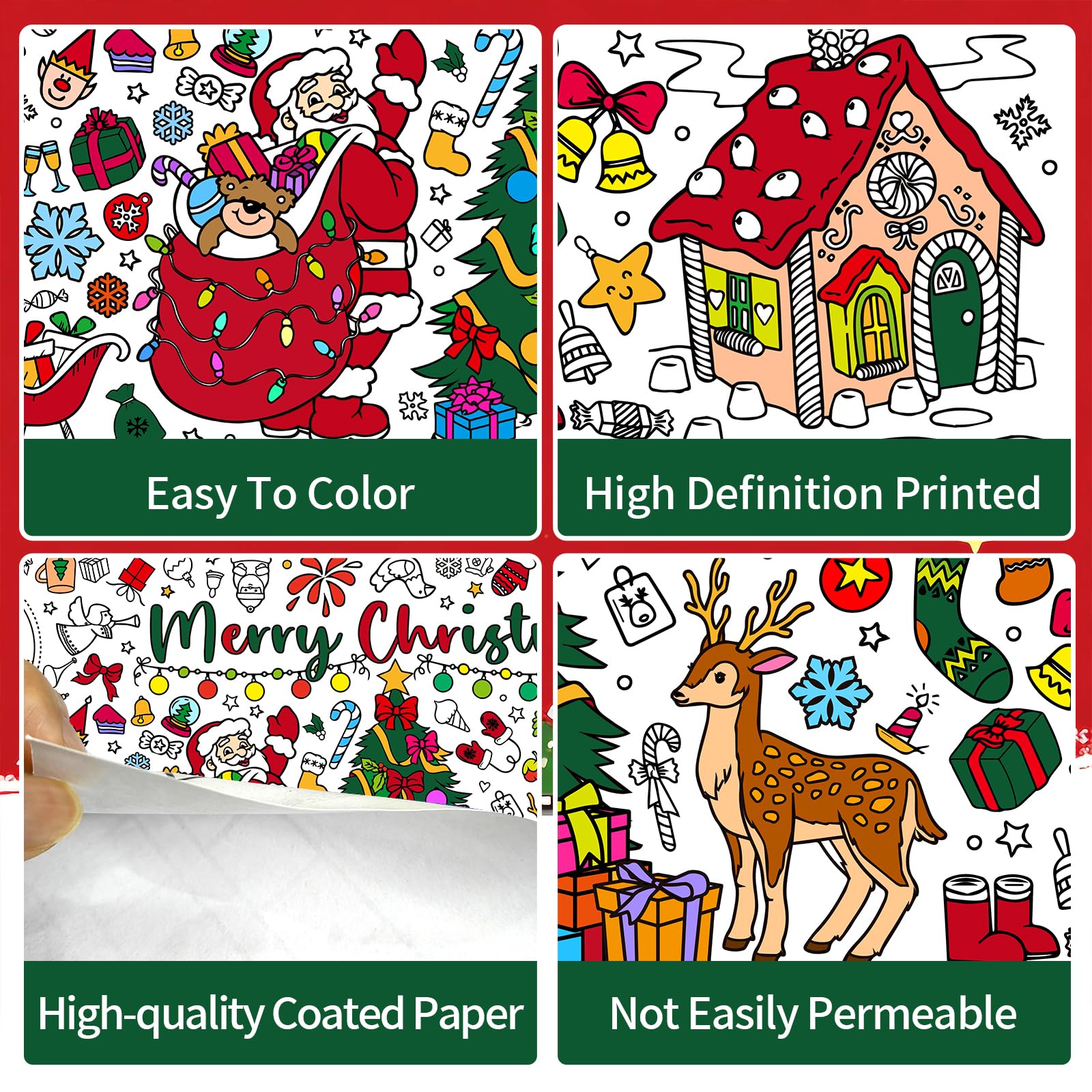 MYFEST Christmas Coloring Tablecloth 30x72 inches, Thick and Jumbo Christmas Coloring Poster for DIY Painting Activities or Developmental Games, Paper