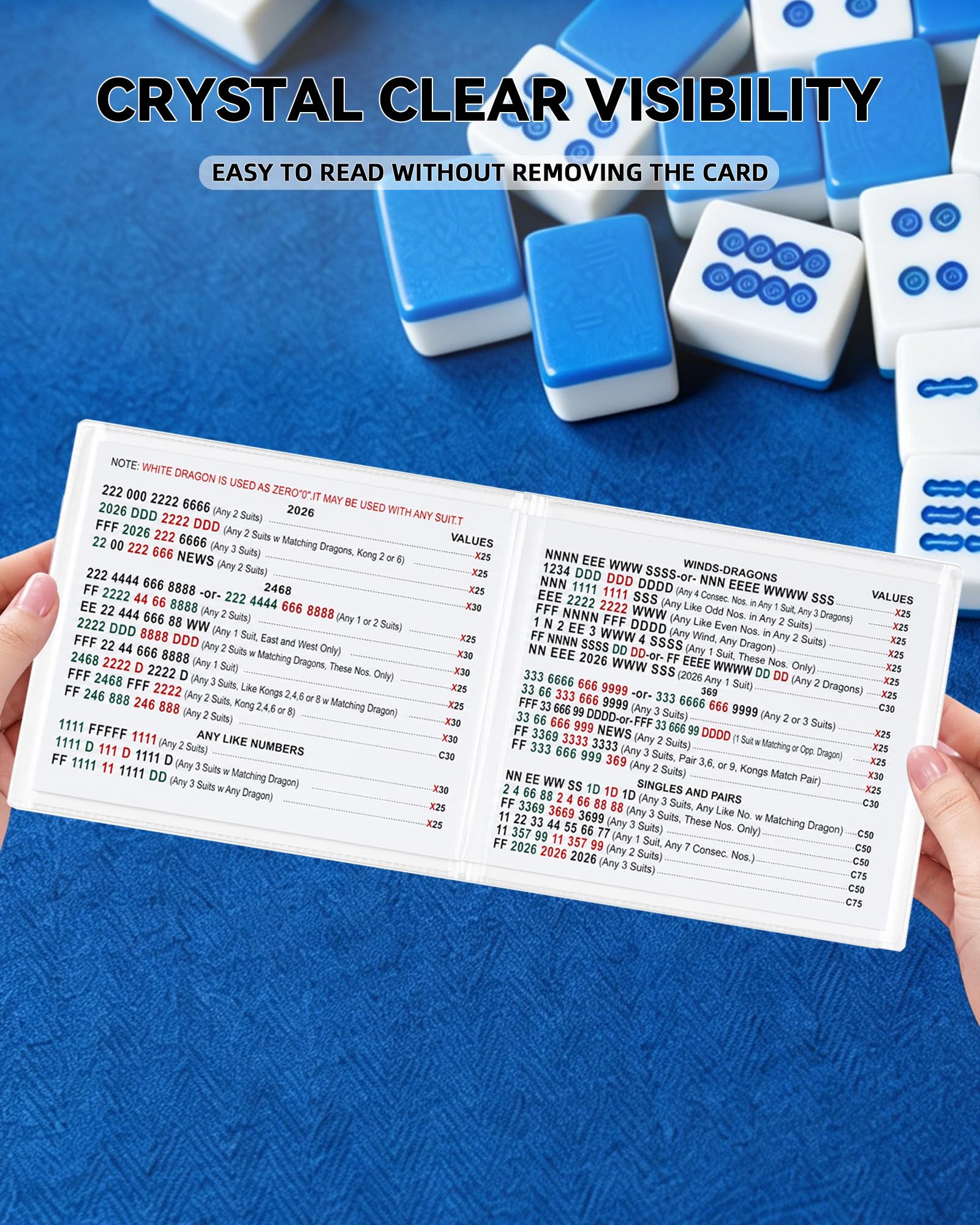 Mahjong Card Sleeve 4PCs, Mahjong Card Holder, Clear Mahjong Card Cover for Large Mahjong Cards, Protective PVC Sleeves, Mahjong Accessories