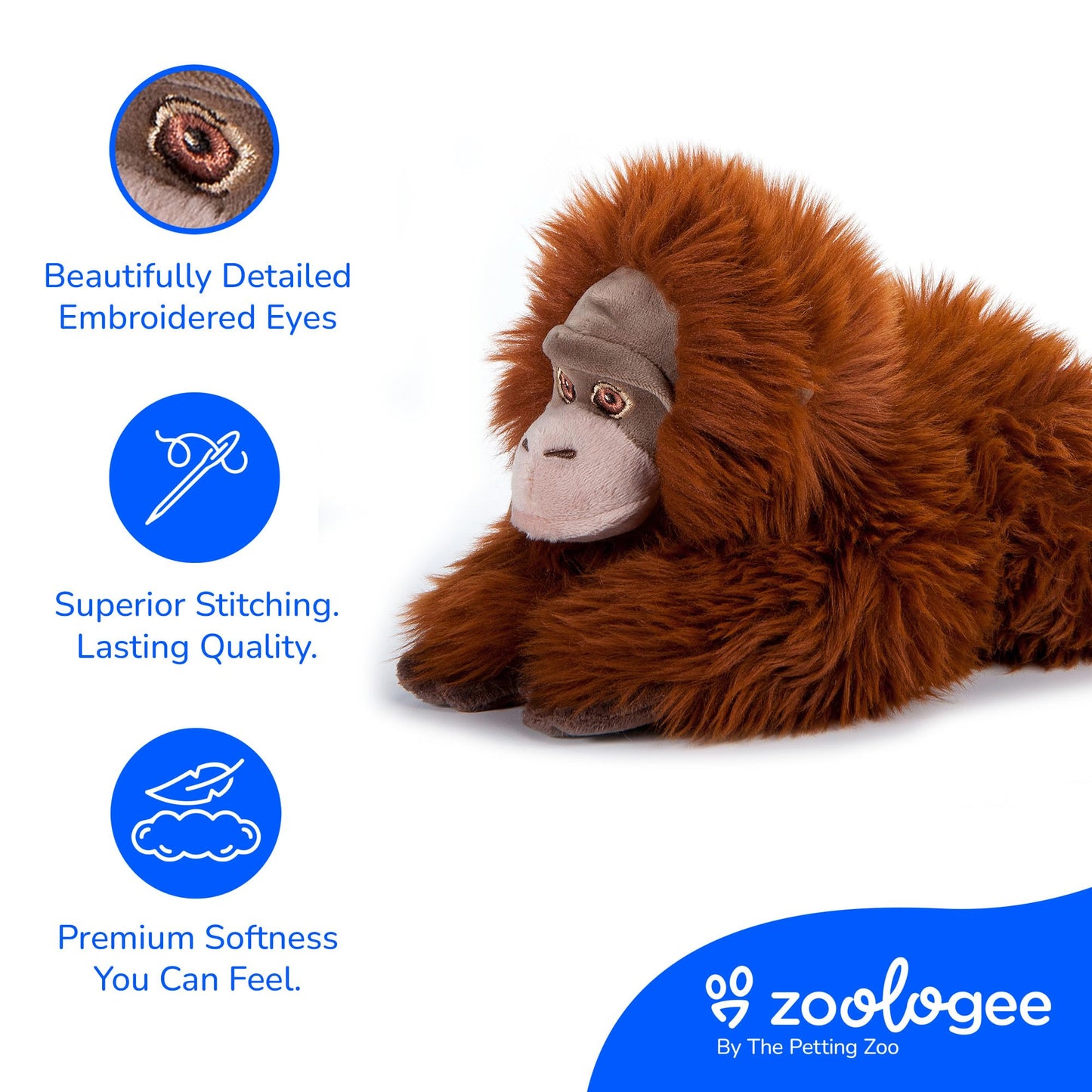 The Petting Zoo Female Orangutan Stuffed Animal Plushie, Gifts for Kids, Earth Keeperz Rainforest Animals, Zoologee Orange Female Orangutan Plush Toy