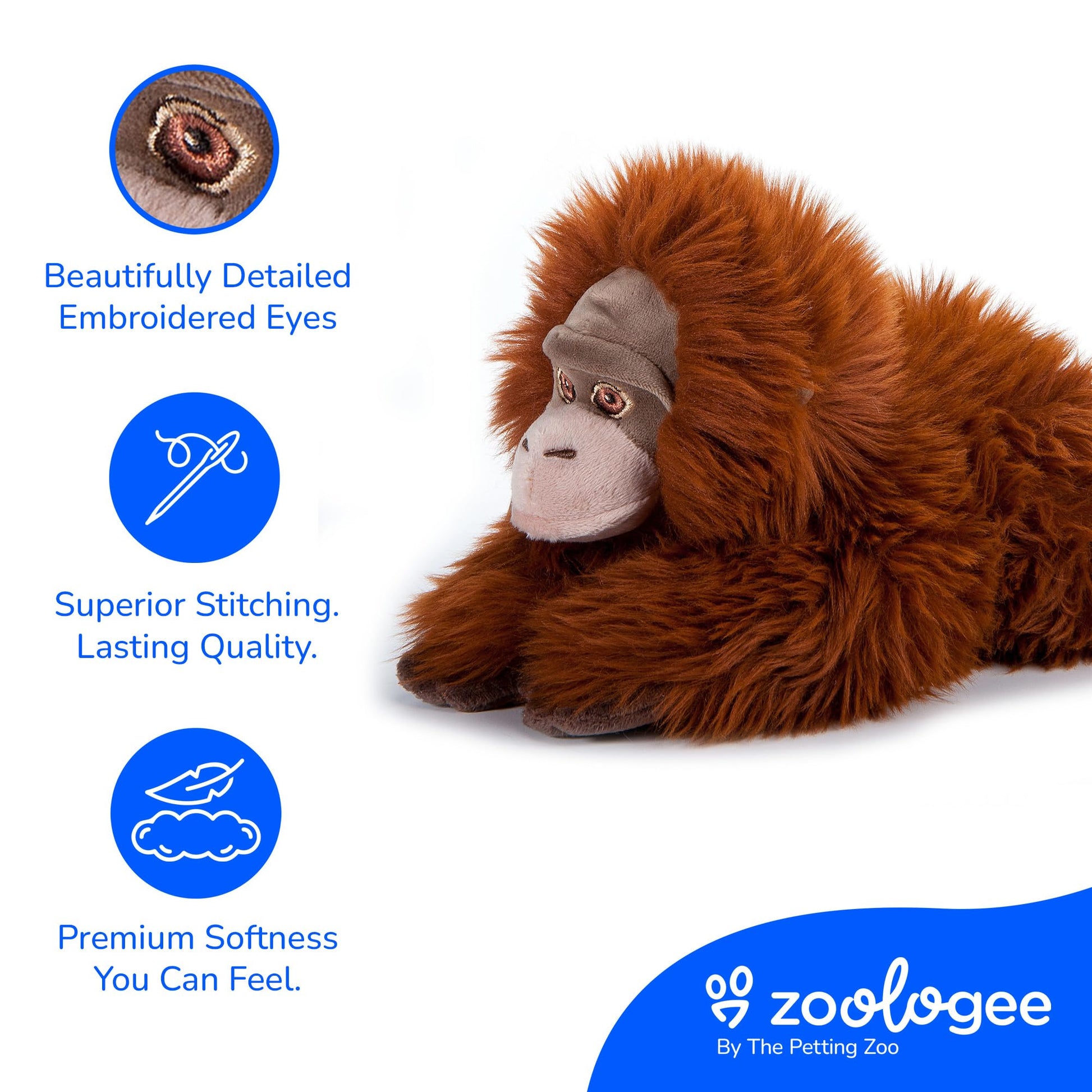 The Petting Zoo Female Orangutan Stuffed Animal Plushie, Gifts for Kids, Earth Keeperz Rainforest Animals, Zoologee Orange Female Orangutan Plush Toy