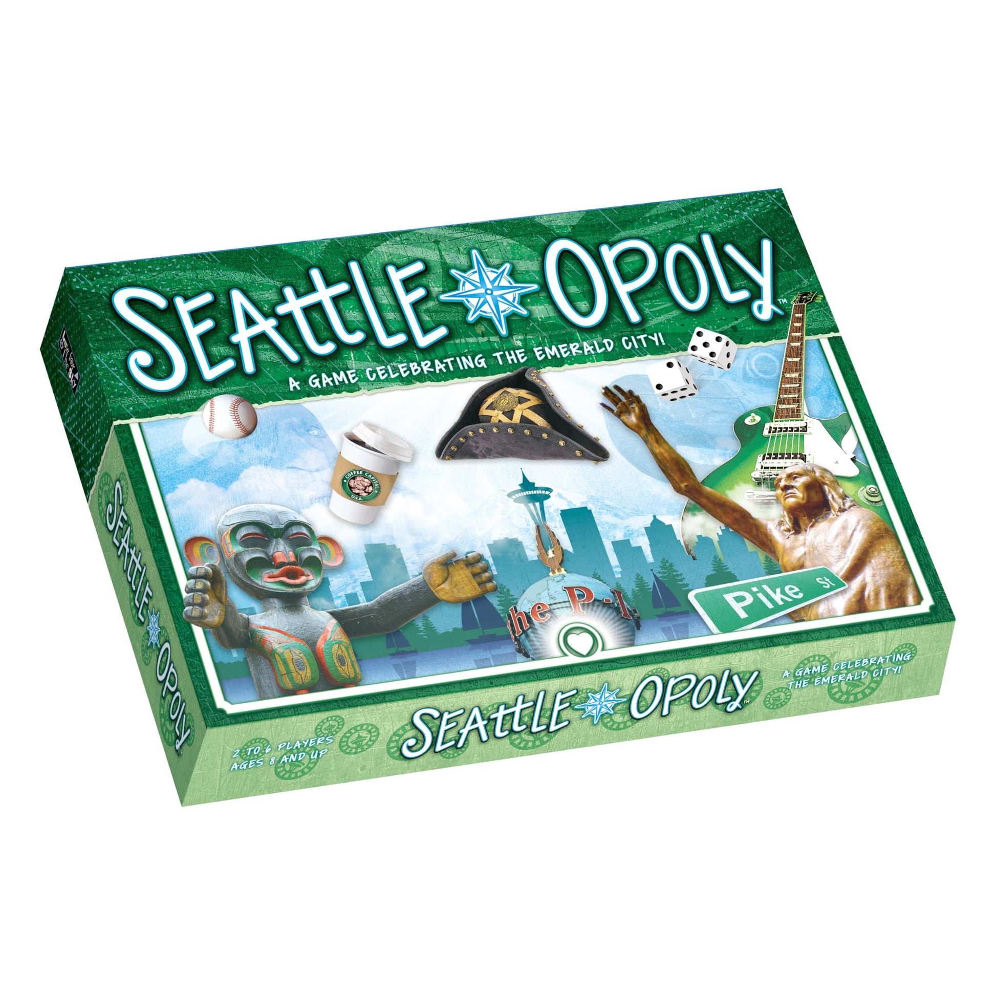 Late for the Sky Seattle-Opoly Board Game, Property Trading Family Game, 2-6 Players, City Landmarks, Opoly-Style, Travel Souvenir
