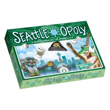 Late for the Sky Seattle-Opoly Board Game, Property Trading Family Game, 2-6 Players, City Landmarks, Opoly-Style, Travel Souvenir