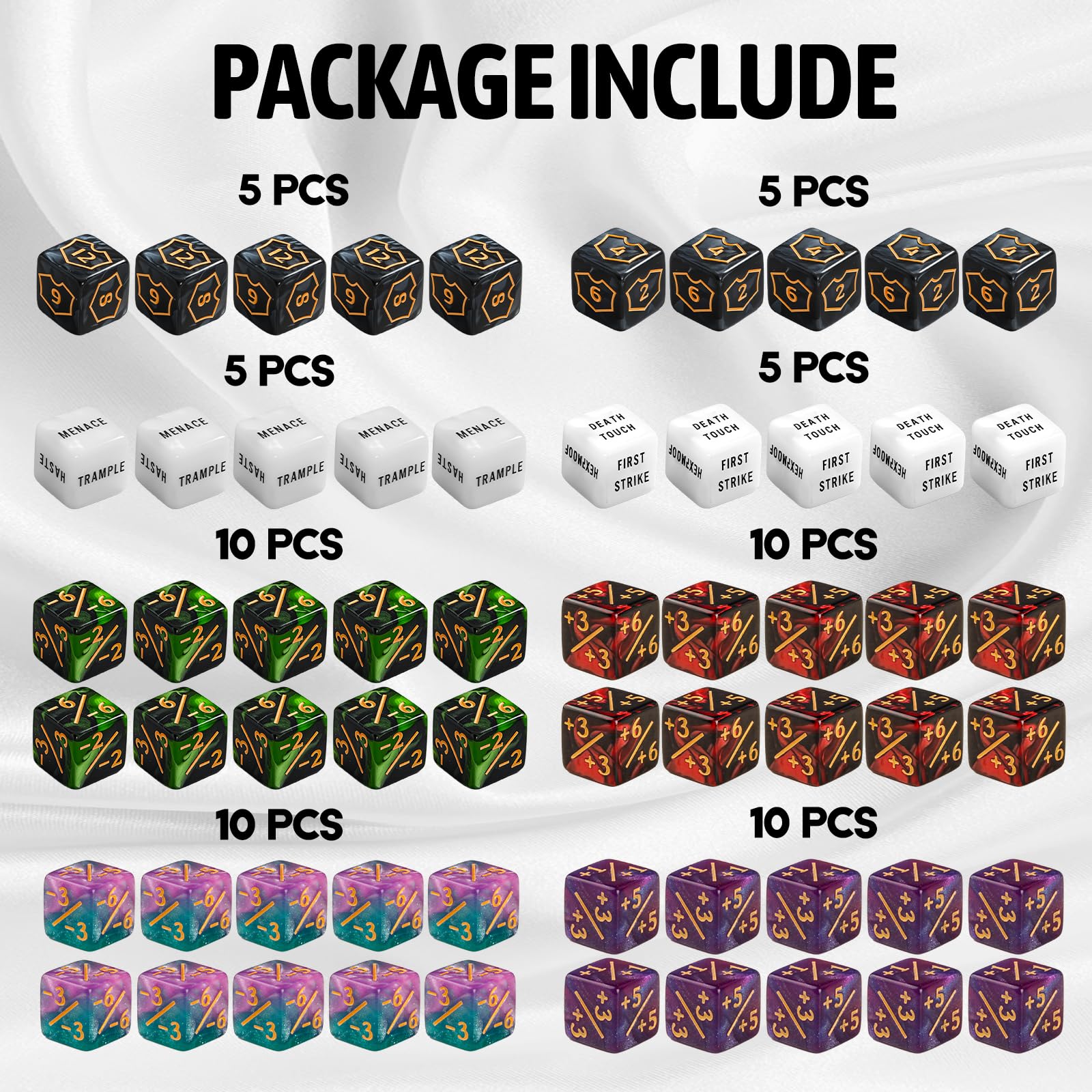 60 PCS MTG Dice Counters Keyword Counters Life Counter 1/+1 counters Commander Buff Tokens 6 Sided Dice Set for MTG, TCG, Card Games Accessories