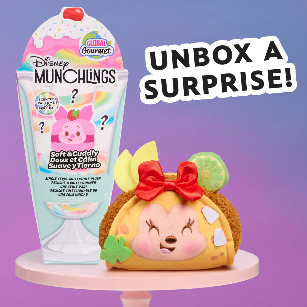 Disney Munchlings Global Gourmet Series 2 Limited Collection, Scented Food-Themed Soft Toys, Mystery Blind Box - Includes 1 Plush